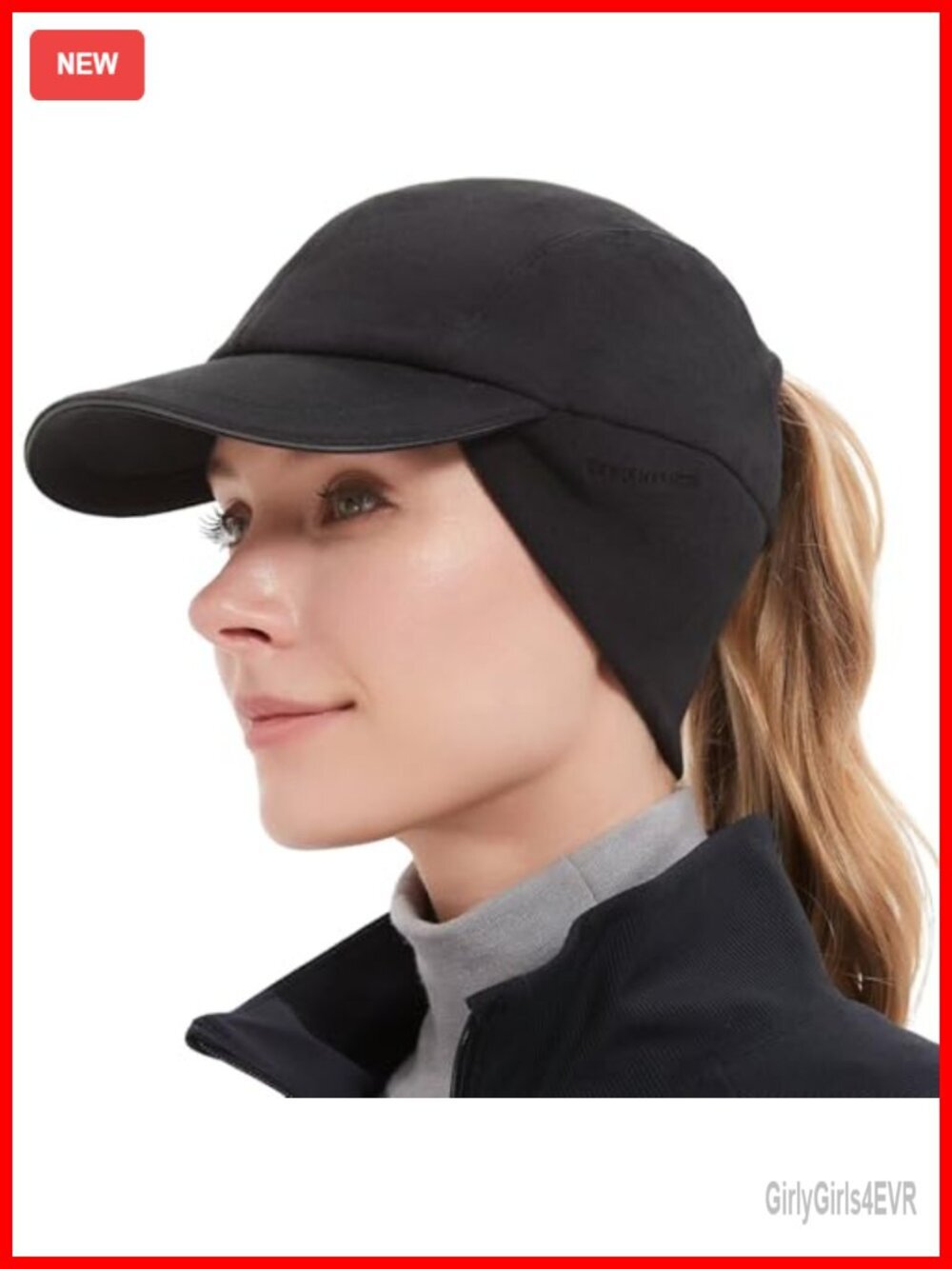Women's Reflective Fleece Ponytail Hat with Drop Down Ear Warmer